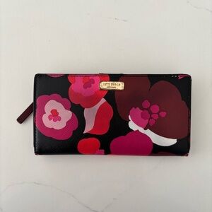 Kate Spade Black and Pink Floral Slim Wallet